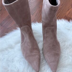 Stuart Weitzman Tan Heeled Boots Suede Mid-Calf